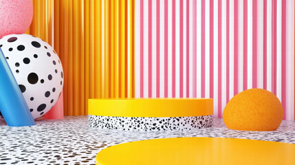 Poster - Vibrant abstract background with podium and colorful geometric shapes
