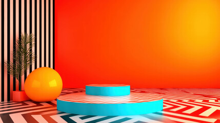 Poster - Vibrant abstract background with podium and geometric shapes for modern design
