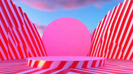 Poster - Vibrant abstract background with podium and bold patterns for creative display