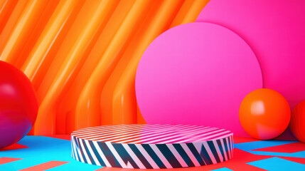 Leinwandbilder - Vibrant abstract background with geometric podium and bold colors for modern design