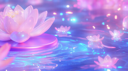 Poster - Dreamy lotus flower on illuminated water surface for tranquil spa and wellness design