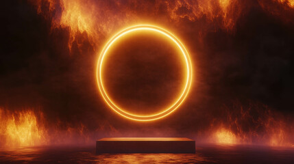 Poster - Glowing orb hovering in fiery abstract background for modern design concepts