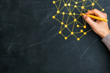 Poster - Creative Concept of Community Building Illustrated on Blackboard with Yellow Lines and Nodes