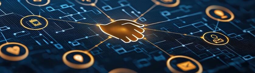Poster - Futuristic Digital Communication Concept with 3D Handshake Symbolizing Connectivity and Technology