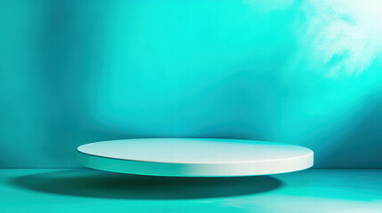 Poster - Abstract floating circular platform on turquoise background for modern design concepts