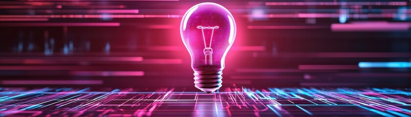 Poster - Futuristic Digital Innovation Concept in Vibrant Workspace with Light Bulb Representation