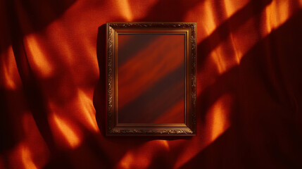 Poster - Elegant wooden frame with intricate carved design on rich fabric background for interior decoration