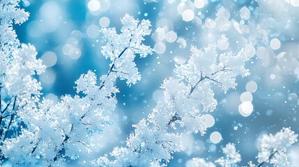 Poster - Winter Frost Branches Cool Blue Background