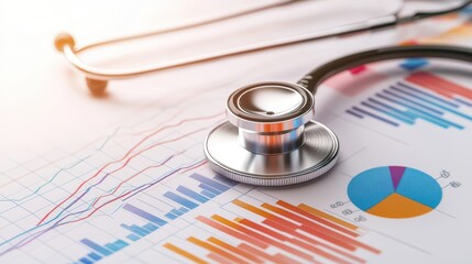 Poster - Healthcare Finance Concept with Stethoscope and Analytical Charts for Medical Industry