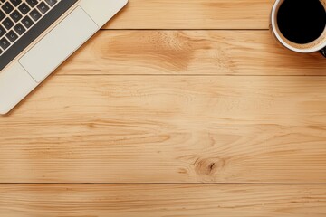 Poster - Creative Startup Brainstorming Session with Laptop and Coffee on Wooden Table