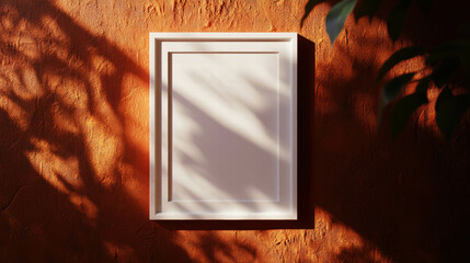Poster - Blank white frame on textured wall with shadow patterns for interior design inspiration