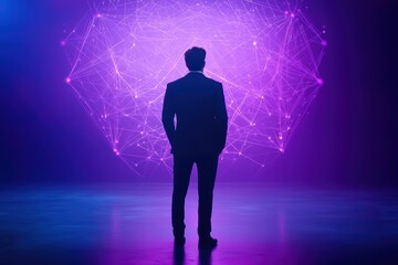 Poster - Professional Standing Before Digital Network Representing Technology and Finance Concept