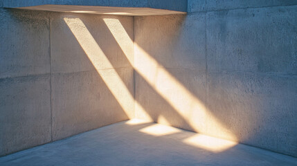 Poster - Serene sunlight streaming through attic window on concrete wall