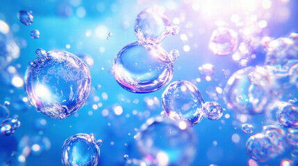 Poster - Ethereal underwater bubbles floating in sunlit blue water