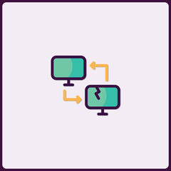 Poster - data transfer icon: synchronized network connectivity with faulty monitor illustration
