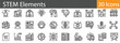 © Icon Fusion  - STEM Elements Line Icons Set. Collection of 30 outline icons representing science, technology, engineering, and mathematics concepts. Editable stroke vector illustration.