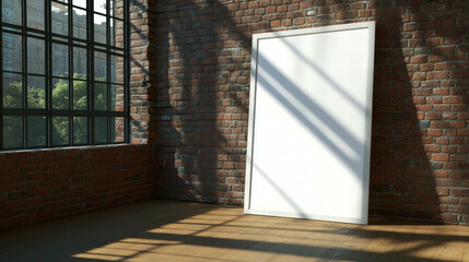 Poster - Modern interior design with large white frame against brick wall