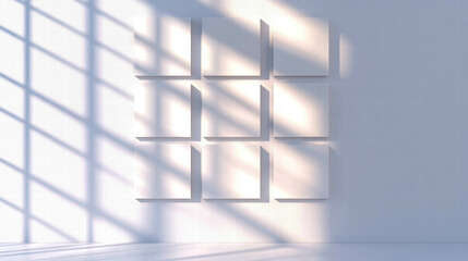 Poster - Minimalist interior design with nine framed panels casting artistic shadows