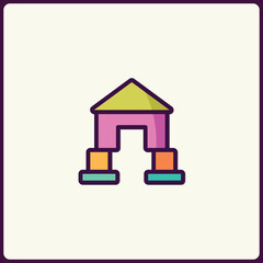 Poster - Whimsical Toy Block Castle Icon in Vivid Colors for Children Illustrations