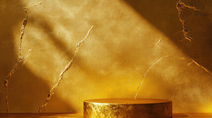 Poster - Elegant gold podium with cracked weathered surface for luxury display or design
