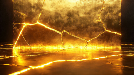 Poster - Luxurious gold podium with cracked and fragmented surface for artistic display