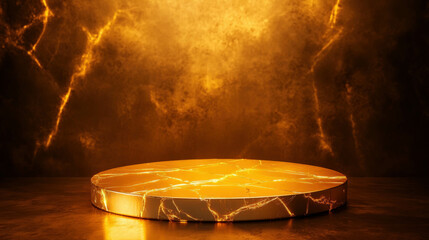 Poster - Gold podium with cracked surface for elegant display and design concepts