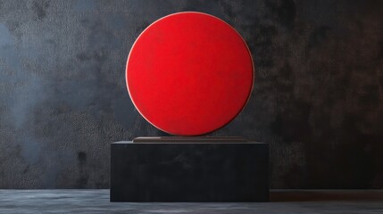 Aufkleber - Red circle on dark pedestal against textured wall. Presentation mockup