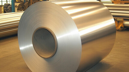 Poster - Coil of zinc aluminum or steel metal sheet in workshop Generative AI