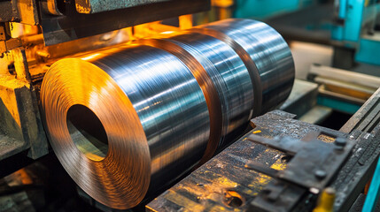 Poster - Steel sheets processed in metal rolling machine Generative AI