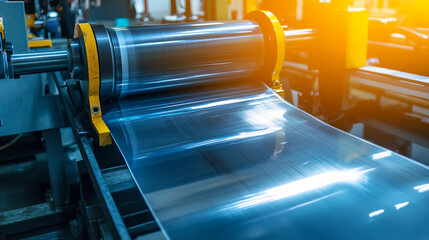 Aufkleber - Roll slitting machine operates with warm metal surfaces Generative AI