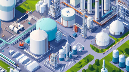 Poster - Detailed view of a gas processing facility in operation Generative AI