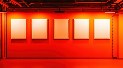 Poster - Contemporary art display with white frames on vibrant red wall for creative design inspiration