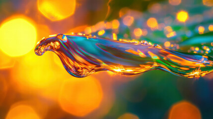 Poster - Close up of vibrant dewdrop on spiderweb with intricate bokeh background