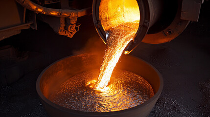 Aufkleber - Steel pouring from a metallurgical furnace at a factory Generative AI