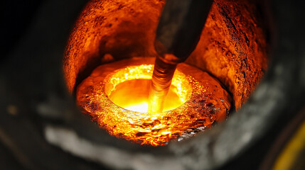 Fototapete - Metal melting process in induction furnace environment Generative AI