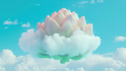 Poster - Surreal artichoke floating among fluffy clouds in a dreamlike sky scene