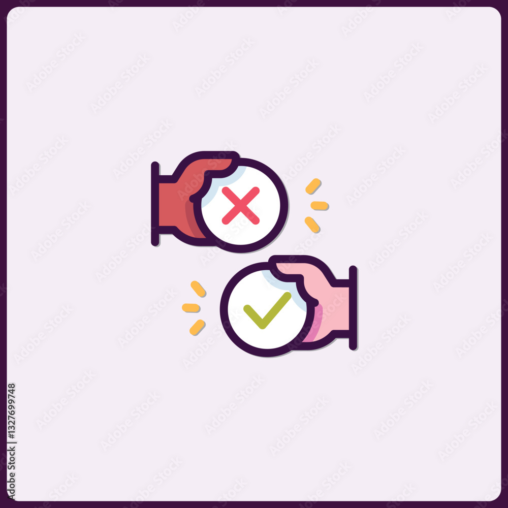 Acceptance and rejection concept symbolized by hand gesture icons ...