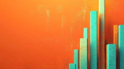 Poster - Abstract geometric shapes, vibrant colors, orange background, graphic design, digital art