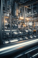 Poster - Intricate industrial piping system with glowing elements