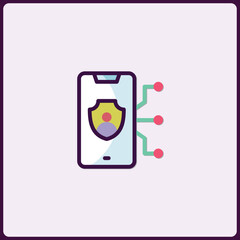 Poster - Secure mobile device icon, digital protection shield, connection network