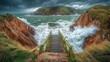 © ROY - Stormy Seas, Wooden Footbridge, Dramatic Coastline