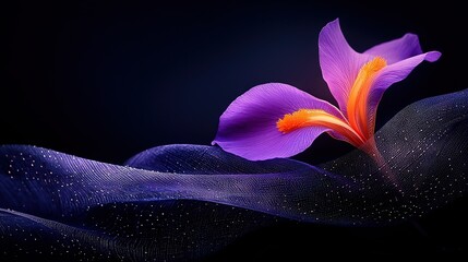 Wall Mural - a vibrant purple bloom adorned with a fiery orange core rests atop a dark canvas, exuding a radiant 