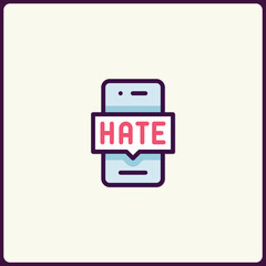 Poster - Smartphone app displaying hate message, symbol of online negativity icon