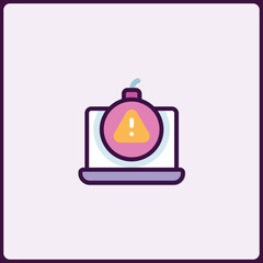 Poster - Isolated laptop with bomb icon symbolizing cyber attack threat vector
