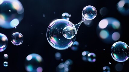 Wall Mural - a cluster of bubbles floats atop a deep blue expanse, illuminating the underside