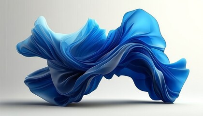 Poster - Abstract Blue Flowing Shape on White Background, Dynamic Wavy Form, Minimalist Modern Art