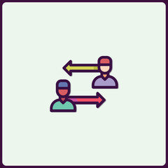 Poster - Exchange of ideas illustrated with people and arrows symbolic communication