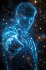 Poster - futuristic digital representation of a person in a dynamic holographic style