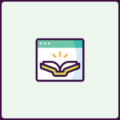 Poster - Open book icon within a browser window, representing online learning concept
