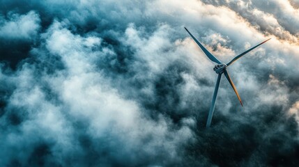 Wall Mural - A wind turbine rises above a sea of atmospheric cloud formations